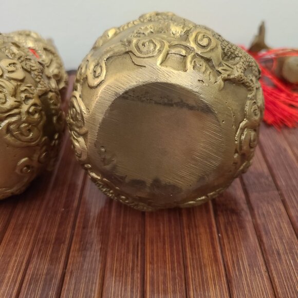 TWO Feng Shui Heavy Brass Hollow Gourds with Coins to Attract Wealth - Picture 10 of 14